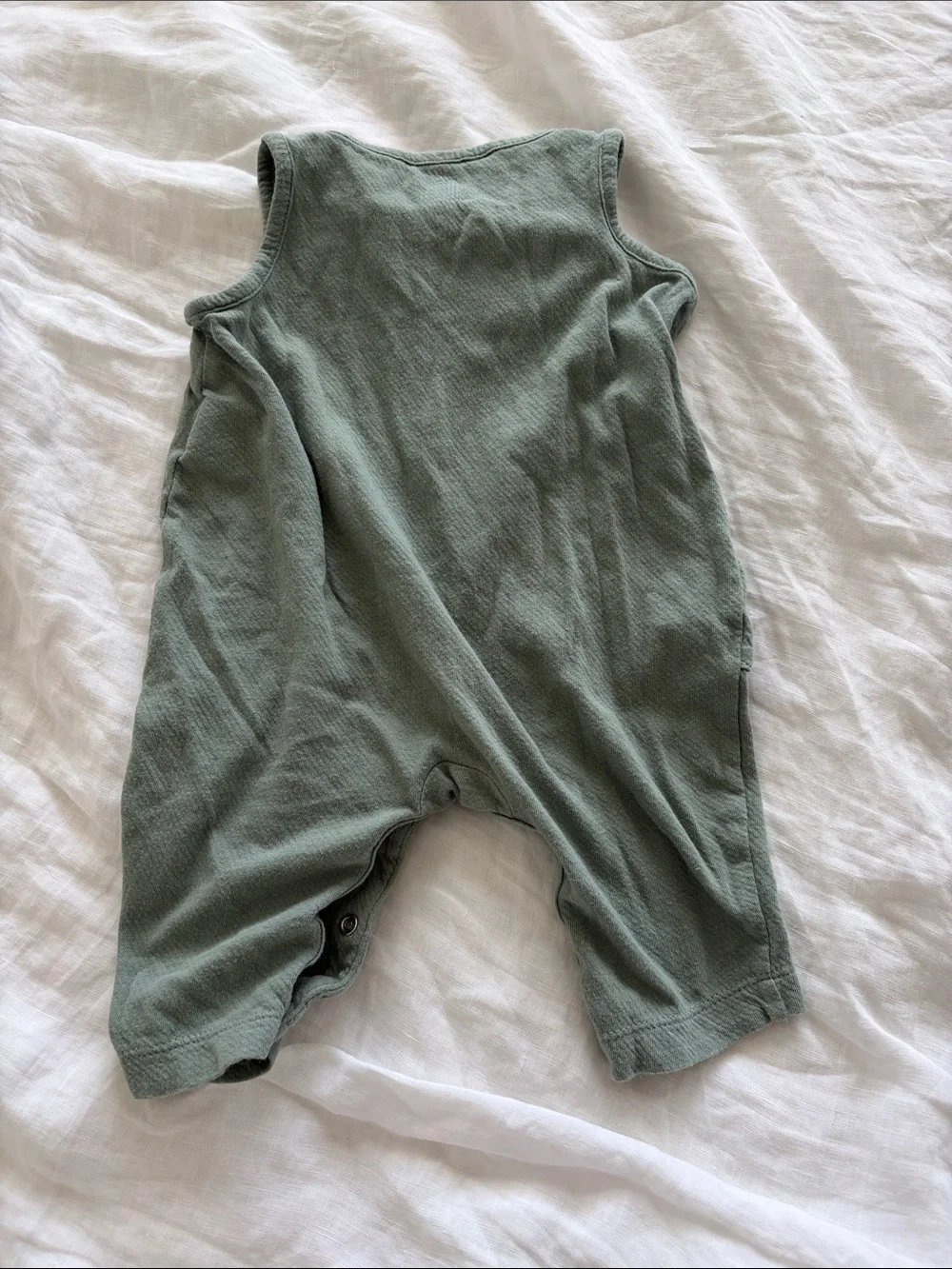 GAP Sage Green Sleeveless Baby Romper with Front Pockets